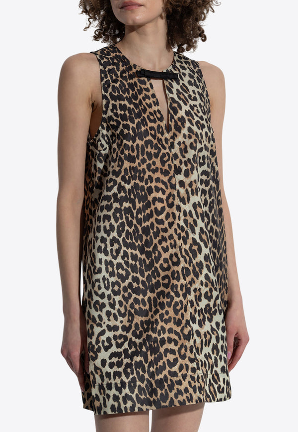 GANNI Leopard Print Sleeveless Mini Dress Brown W0474 6883-943