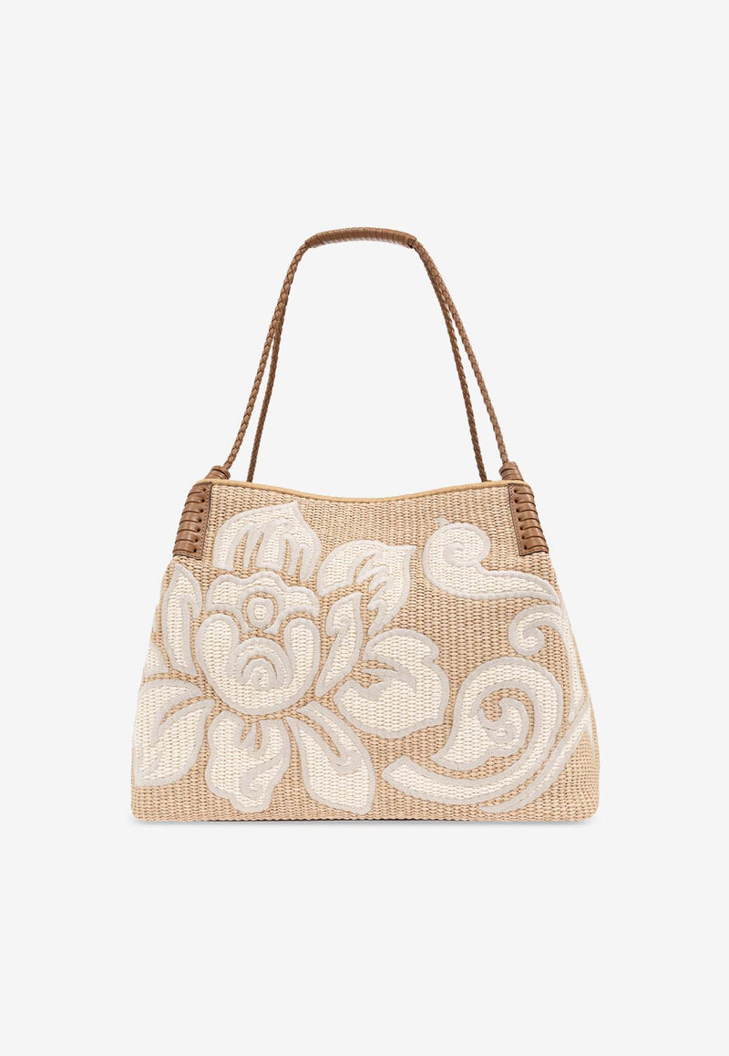 Etro Embroidered Raffia Shoulder Bag Beige WP1D0028 AE228-W0111