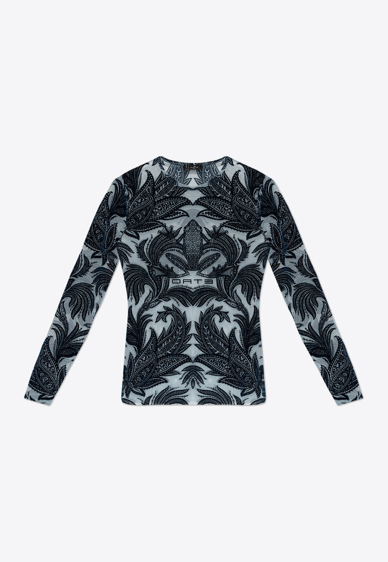 Etro Long-Sleeved Flocked Tulle Top Navy WRJA0038 AK801-S9001