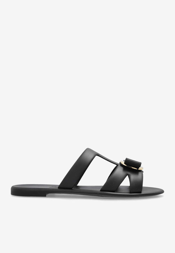 Salvatore Ferragamo Lilou Vara Plate Flat Slides Black 01J325 LILOU 779972-NERO