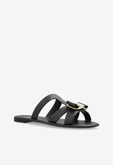 Salvatore Ferragamo Lilou Vara Plate Flat Slides Black 01J325 LILOU 779972-NERO