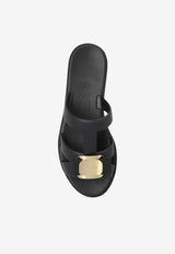 Salvatore Ferragamo Lilou Vara Plate Flat Slides Black 01J325 LILOU 779972-NERO