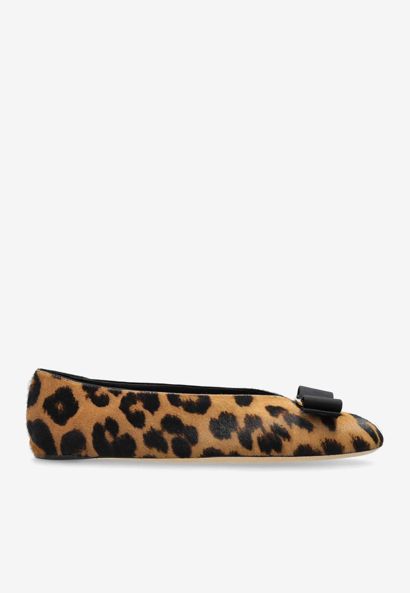 Salvatore Ferragamo Vanna Leopard Print Ballet Flats Brown 01J841 VANNA P 781750-NATURALE