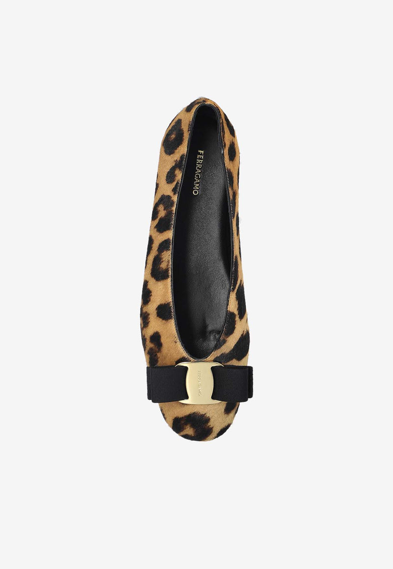 Salvatore Ferragamo Vanna Leopard Print Ballet Flats Brown 01J841 VANNA P 781750-NATURALE