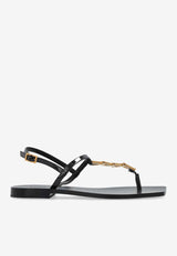 Versace V-chain Leather Flat Sandals Black 1018237 D2VE-1B00V