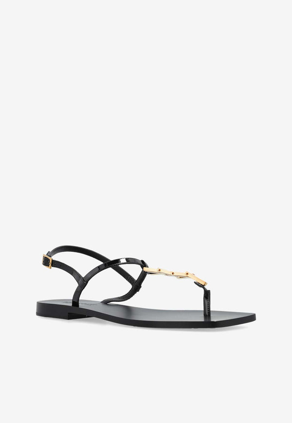 Versace V-chain Leather Flat Sandals Black 1018237 D2VE-1B00V