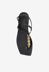 Versace V-chain Leather Flat Sandals Black 1018237 D2VE-1B00V