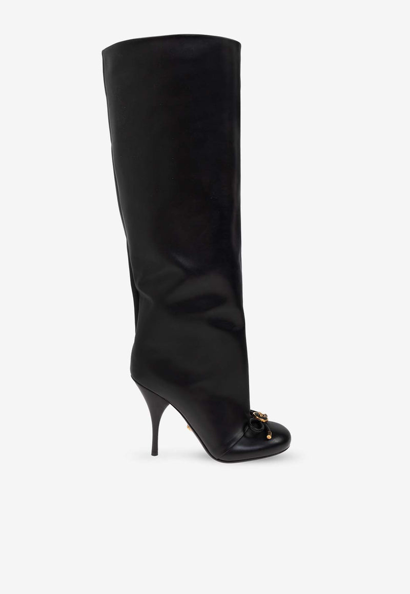 Versace Opera 105 Bow Knee-High Boots  Black 1017227 1A06986-1B00V