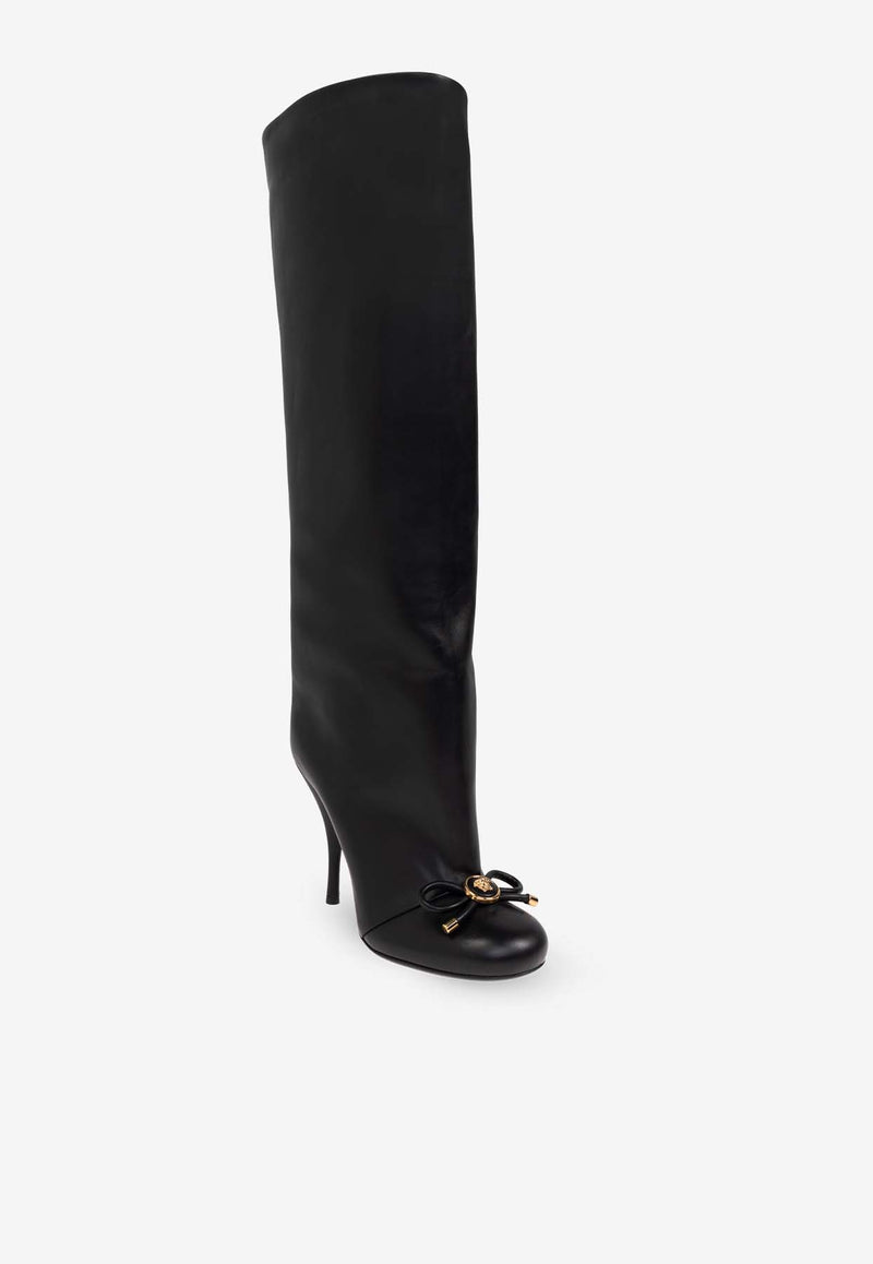 Versace Opera 105 Bow Knee-High Boots  Black 1017227 1A06986-1B00V