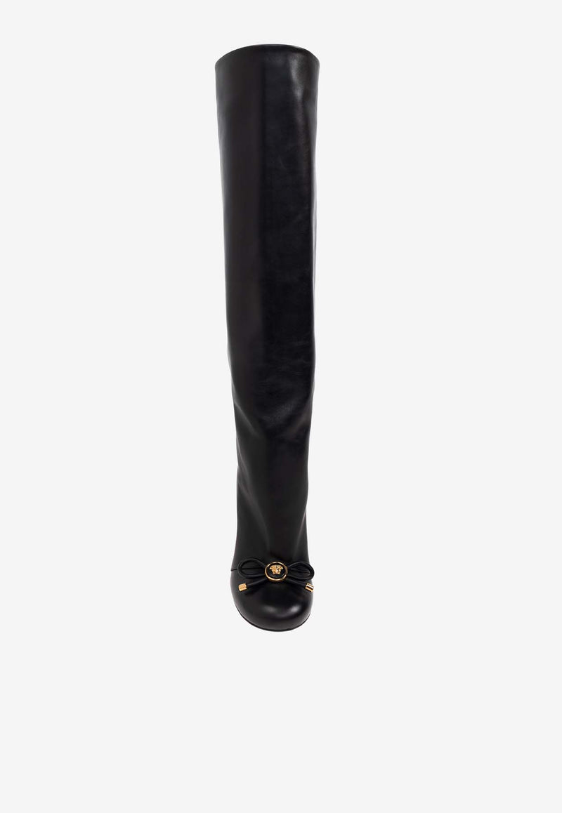 Versace Opera 105 Bow Knee-High Boots  Black 1017227 1A06986-1B00V