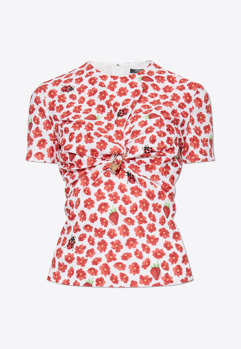 Versace Strawberry Garden Safety Pin Blouse Red 1018081 1A13370-5W690