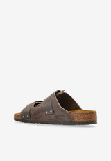 Birkenstock Uji Double-Strap Mixed-Leather Slides Brown 1029259 0-CONCRETE GRAY