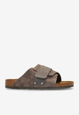 Birkenstock Kyoto Logo Embossed Mix Leather Slides Taupe 1029138 0-CONCRETE GRAY