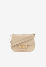 Salvatore Ferragamo Gancini Double Leather Shoulder Bag Beige 219867 DOUBLE G FL 781035-STONE