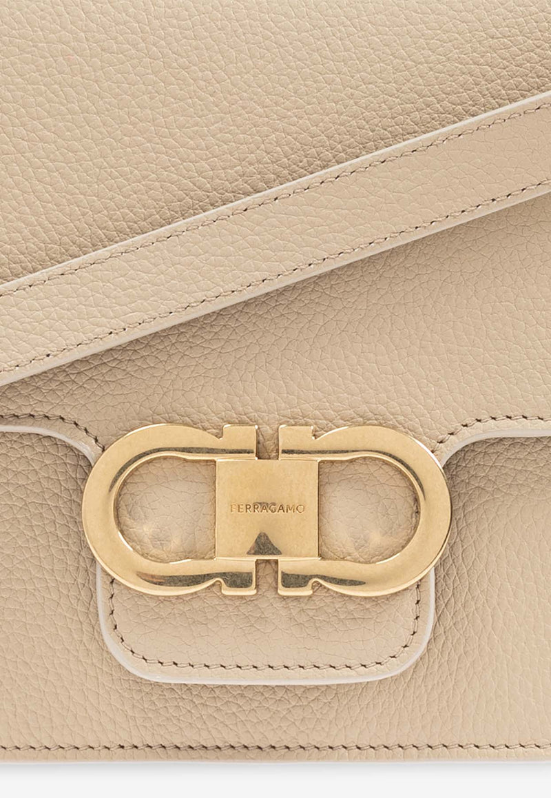 Salvatore Ferragamo Gancini Double Leather Shoulder Bag Beige 219867 DOUBLE G FL 781035-STONE