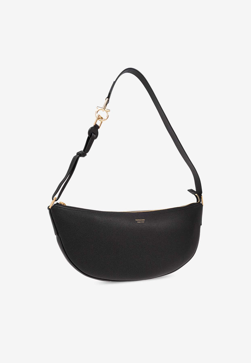 Salvatore Ferragamo Medium Smile Leather Hobo Bag Black 219874 HOBO SMILE M 782183-NERO