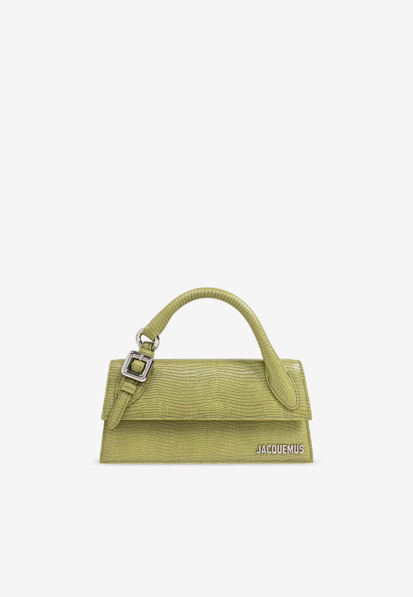 Jacquemus Le Chiquito Long Handbag in Lizard-Embossed Leather Green 233BA326 3235-550