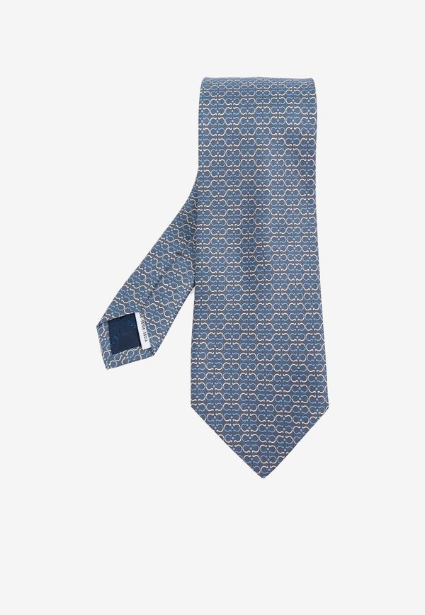 Salvatore Ferragamo Gancini Print Silk Tie Light Blue 351204 4 ZELIG 778444-F GRIGIO