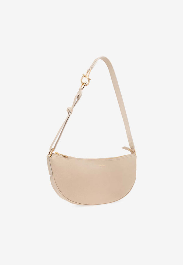 Salvatore Ferragamo Small Smile Leather Hobo Bag Beige 219873 HOBO SMILE S 781655-STONE