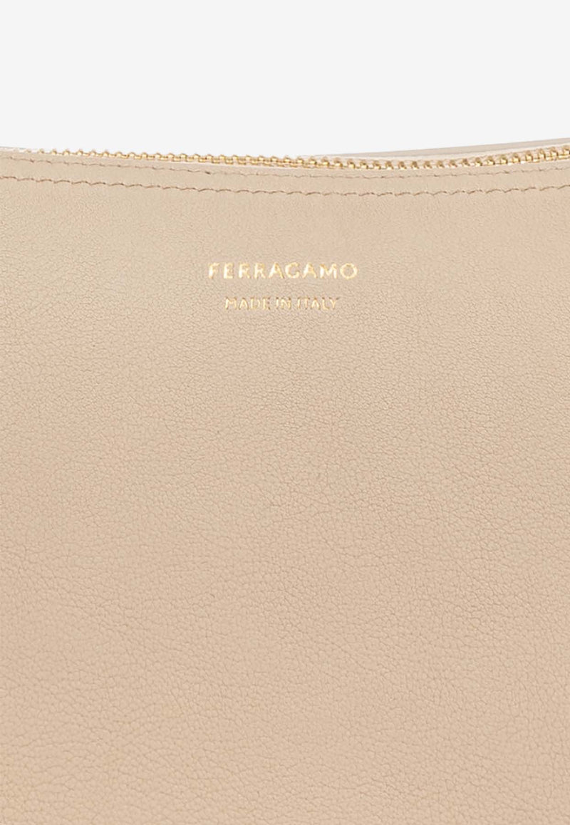 Salvatore Ferragamo Small Smile Leather Hobo Bag Beige 219873 HOBO SMILE S 781655-STONE