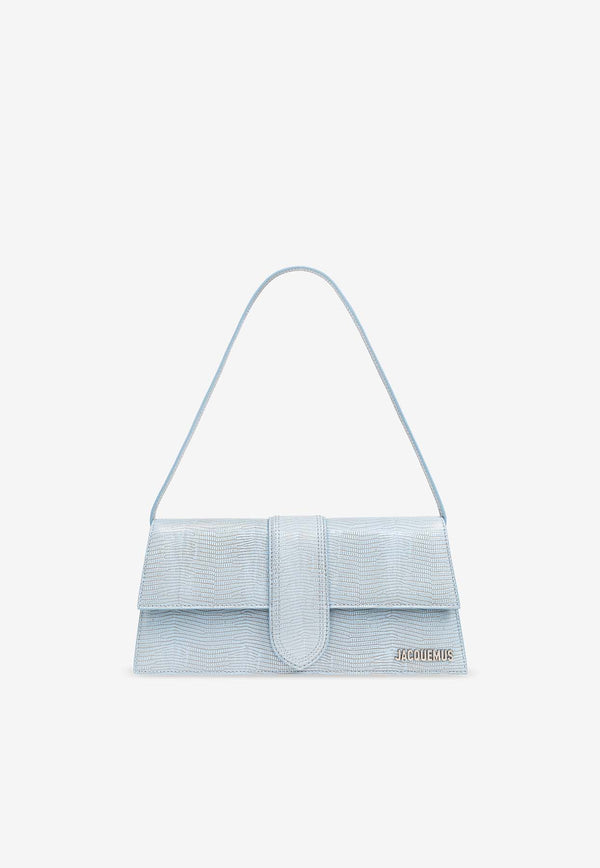 Jacquemus Le Bambino Long Shoulder Bag in Lizard-Embossed Leather Light Blue 221BA013 3235-320