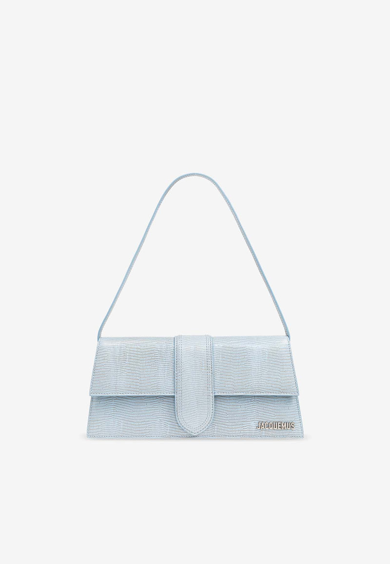 Jacquemus Le Bambino Long Shoulder Bag in Lizard-Embossed Leather Light Blue 221BA013 3235-320