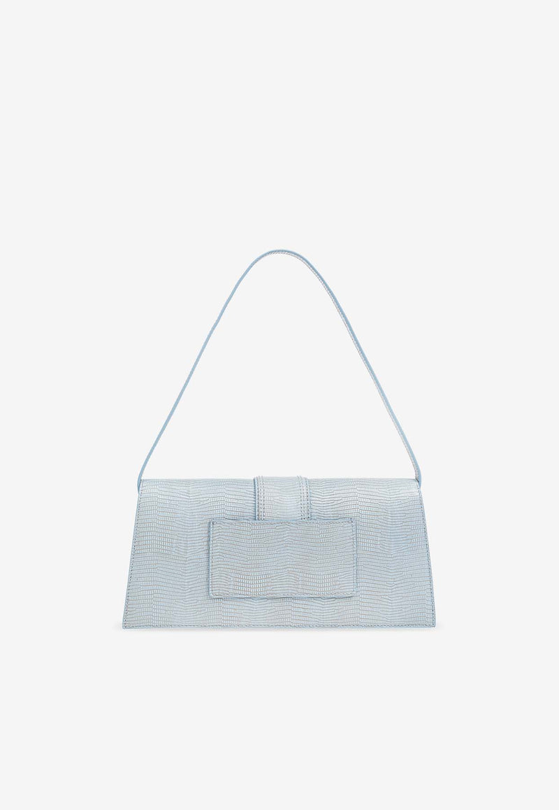 Jacquemus Le Bambino Long Shoulder Bag in Lizard-Embossed Leather Light Blue 221BA013 3235-320