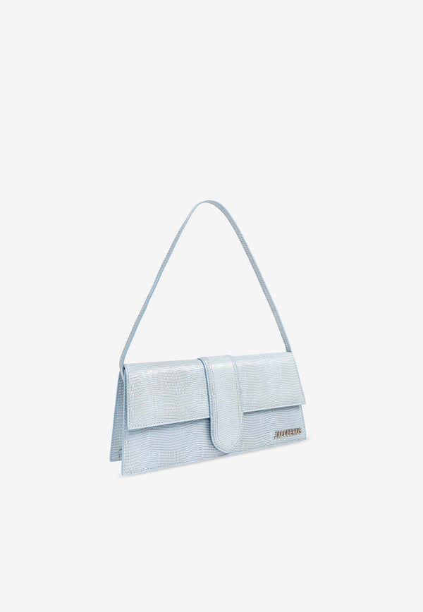 Jacquemus Le Bambino Long Shoulder Bag in Lizard-Embossed Leather Light Blue 221BA013 3235-320