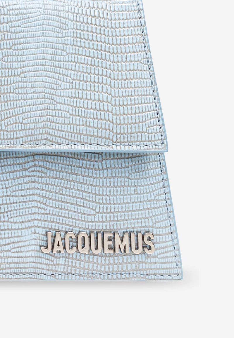 Jacquemus Le Bambino Long Shoulder Bag in Lizard-Embossed Leather Light Blue 221BA013 3235-320