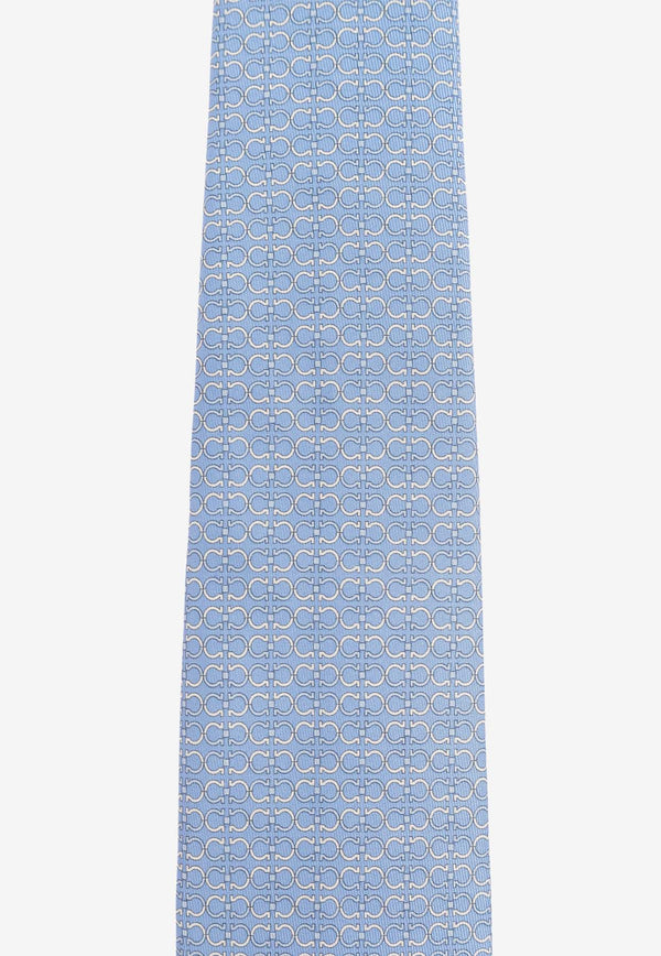 Salvatore Ferragamo Gancini Print Silk Tie Light Blue 351204 4 ZELIG 778441-F AZZURRO