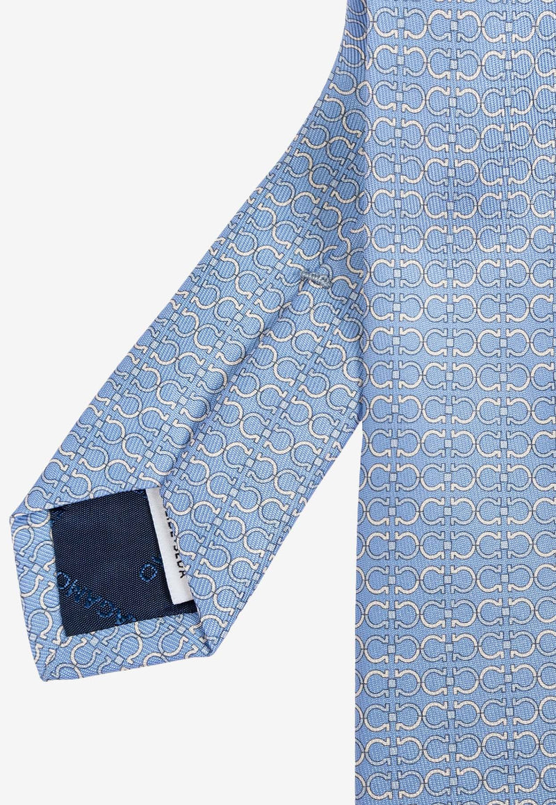 Salvatore Ferragamo Gancini Print Silk Tie Light Blue 351204 4 ZELIG 778441-F AZZURRO