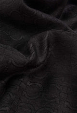 Salvatore Ferragamo Gancini Silk and Cashmere Stole Black 520129 ST ZELIG 779423-DARK GREY