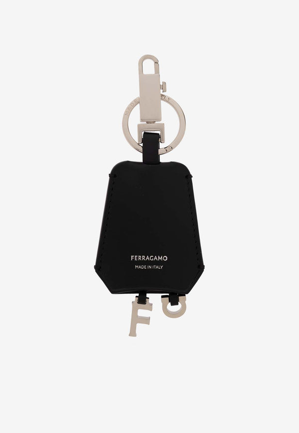 Salvatore Ferragamo Double Charm Leather Keyring  Black 661487 FLORENCE 779978-NERO