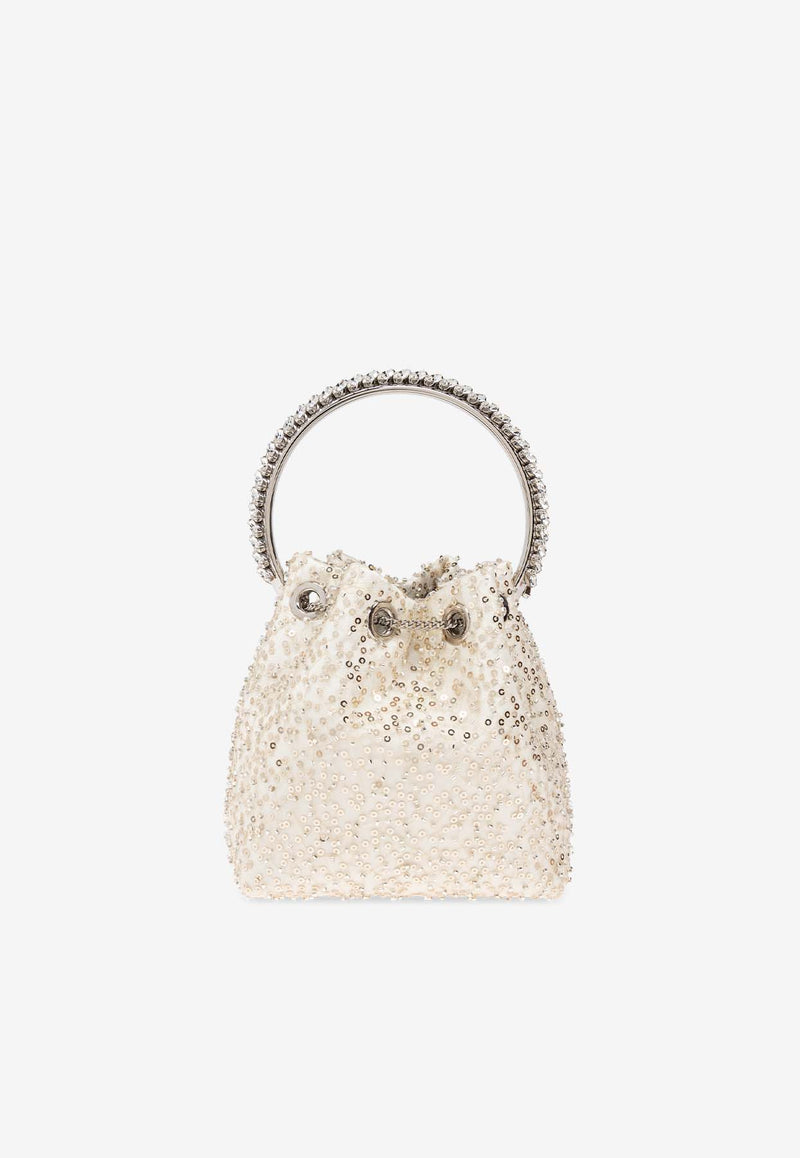 Jimmy Choo Bon Bon Sequined Bucket Bag Ivory BON BON DDG-IVORY CRYSTAL SILVER