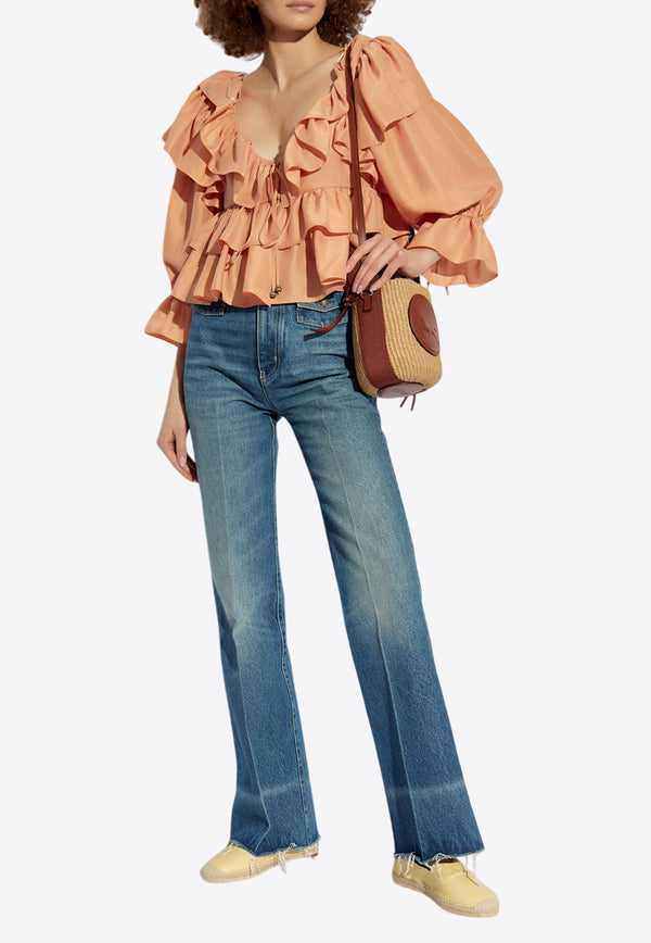 Chloé Ruffled Silk Top Coral CH25SHT16 314-82A