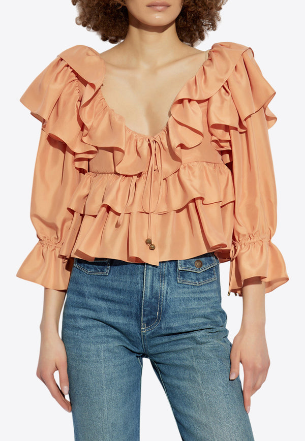 Chloé Ruffled Silk Top Coral CH25SHT16 314-82A