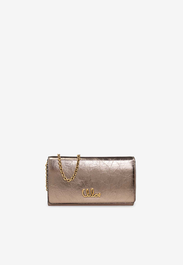 Chloé Iconic Metallic Leather Chain Clutch Gray CHC25SP485 O54-074