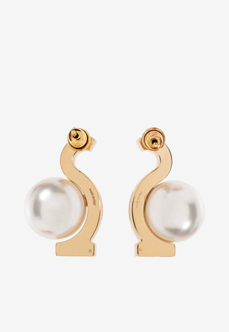 Salvatore Ferragamo Gancini Pear Earrings Gold 760799 EAR ESSE PER 780370-ORO GIOVE WHITE