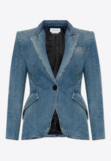 Alexander McQueen Single-Breasted Denim Blazer Blue 818823 QMACV-4315