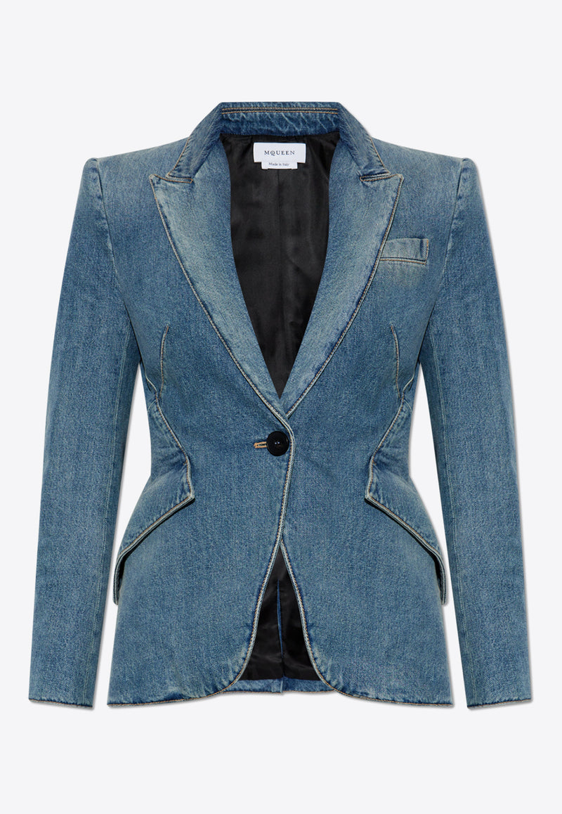 Alexander McQueen Single-Breasted Denim Blazer Blue 818823 QMACV-4315