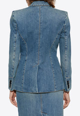 Alexander McQueen Single-Breasted Denim Blazer Blue 818823 QMACV-4315