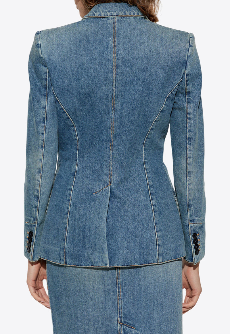 Alexander McQueen Single-Breasted Denim Blazer Blue 818823 QMACV-4315