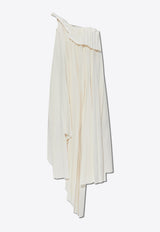 Alexander McQueen Pleated Asymmetric Midi Dress Cream 819110 QEAF2-9015