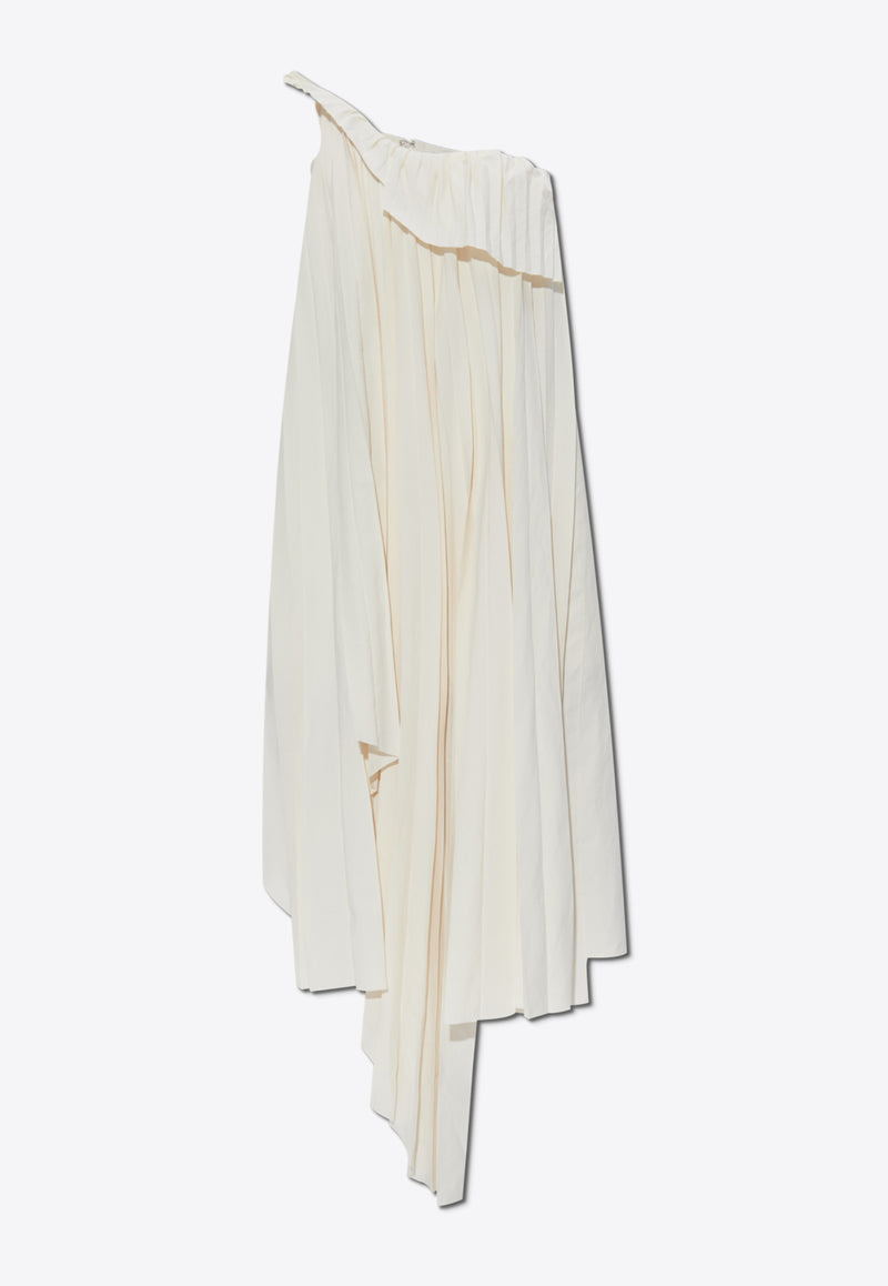 Alexander McQueen Pleated Asymmetric Midi Dress Cream 819110 QEAF2-9015