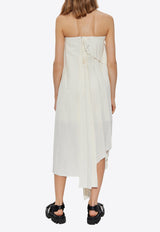 Alexander McQueen Pleated Asymmetric Midi Dress Cream 819110 QEAF2-9015