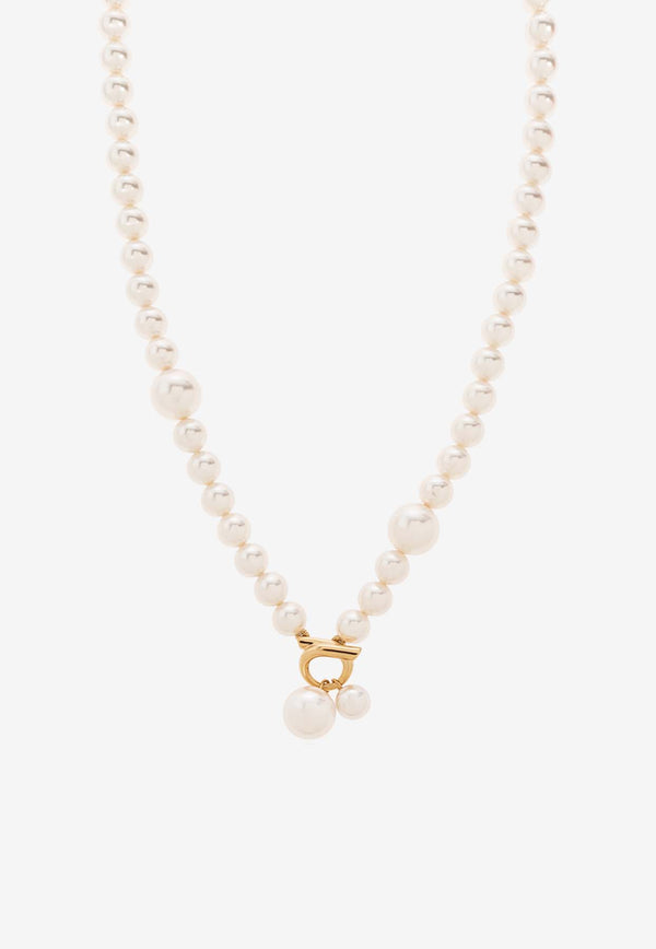 Salvatore Ferragamo Gancini Pendant Pearl Necklace Pearl 760808 COL PERLEGAN 780391-ORO GIOVE WHITE PEARL