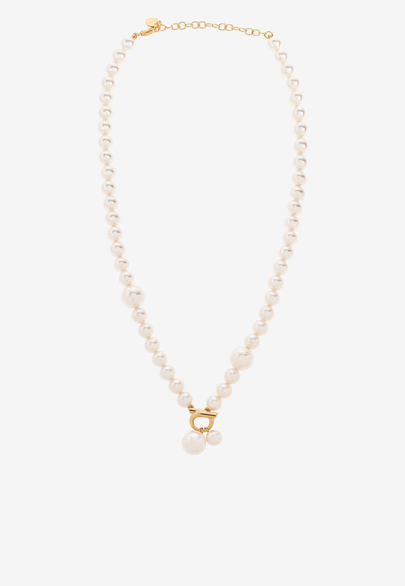 Salvatore Ferragamo Gancini Pendant Pearl Necklace Pearl 760808 COL PERLEGAN 780391-ORO GIOVE WHITE PEARL