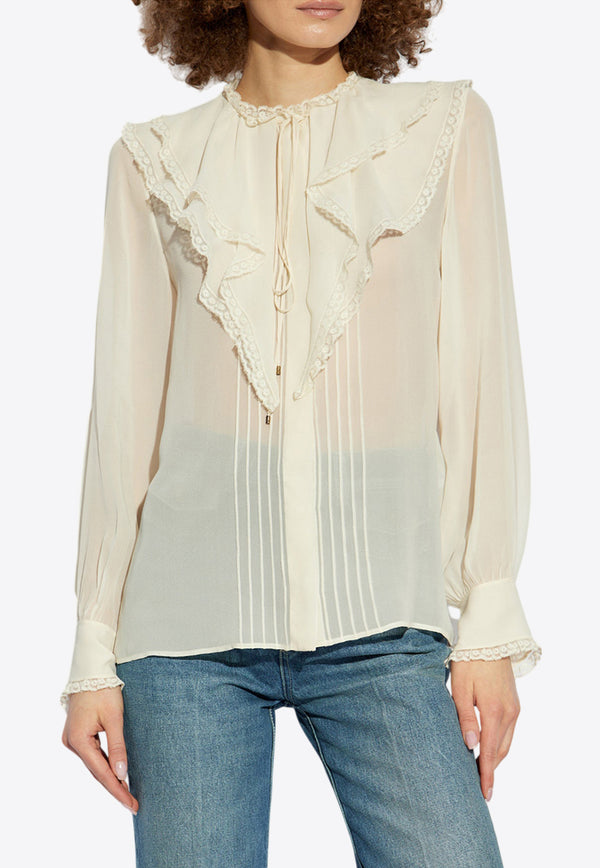 Chloé Ruffled Yoke Silk Blouse Cream CH25SHT24 335-115