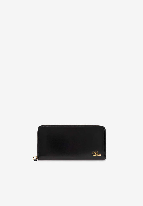 Chloé Iconic Logo Zip-Around Leather Wallet Black CH25SP488 O16-001