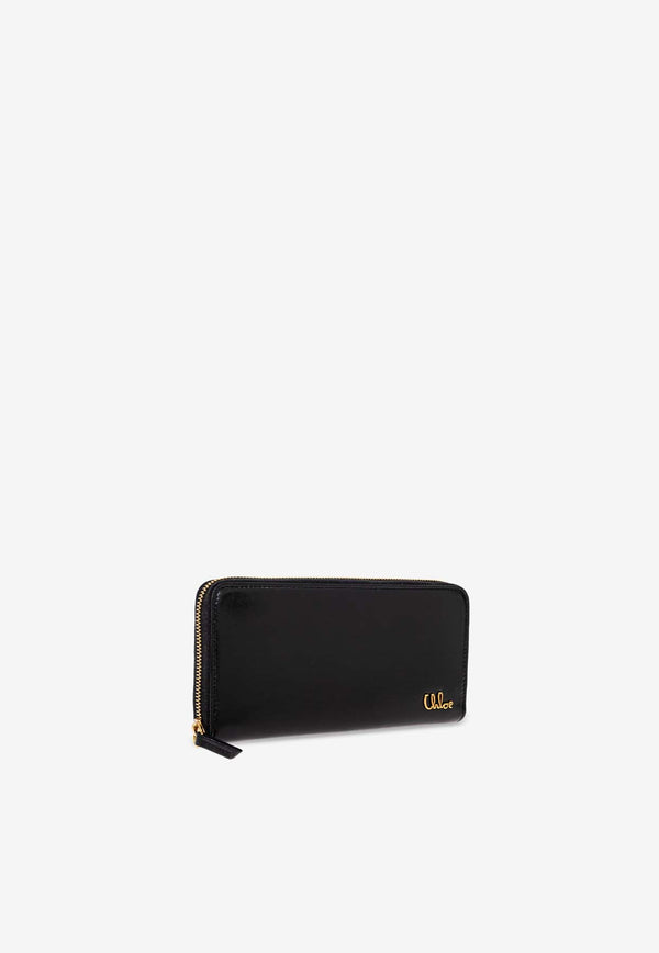 Chloé Iconic Logo Zip-Around Leather Wallet Black CH25SP488 O16-001